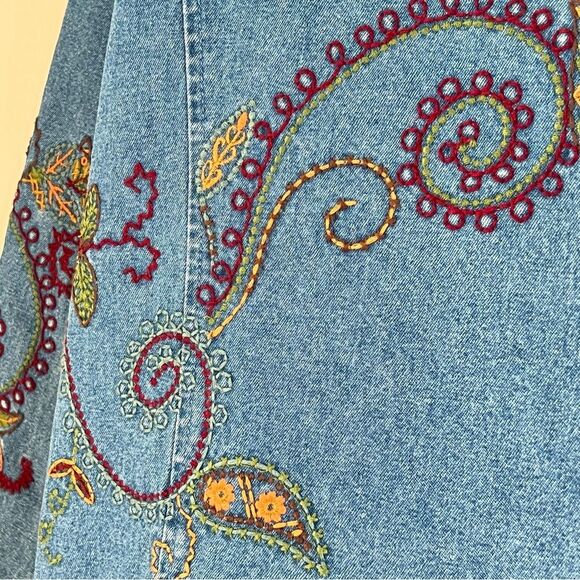 Y2K Denim & Co Embroidered Art To Wear Button Front Boho Denim Jean Jacket SZ M - Picture 11 of 15